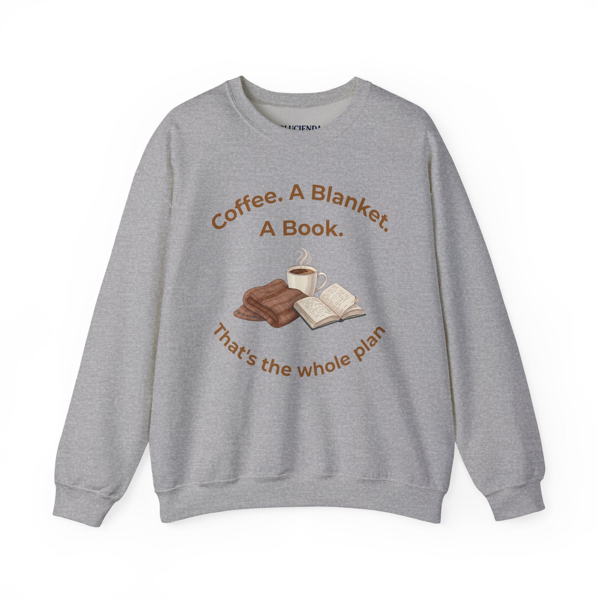 Cozy Reading Crewneck Sweatshirt — “Coffee. A Blanket. A Book.” Graphic