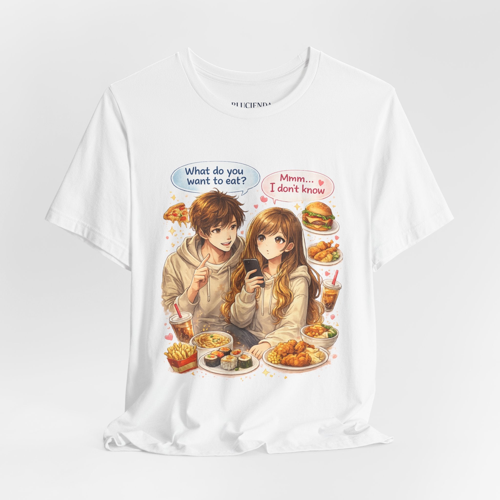 Anime Couple Foodie T‑Shirt – "What do you want to eat?" Graphic Tee