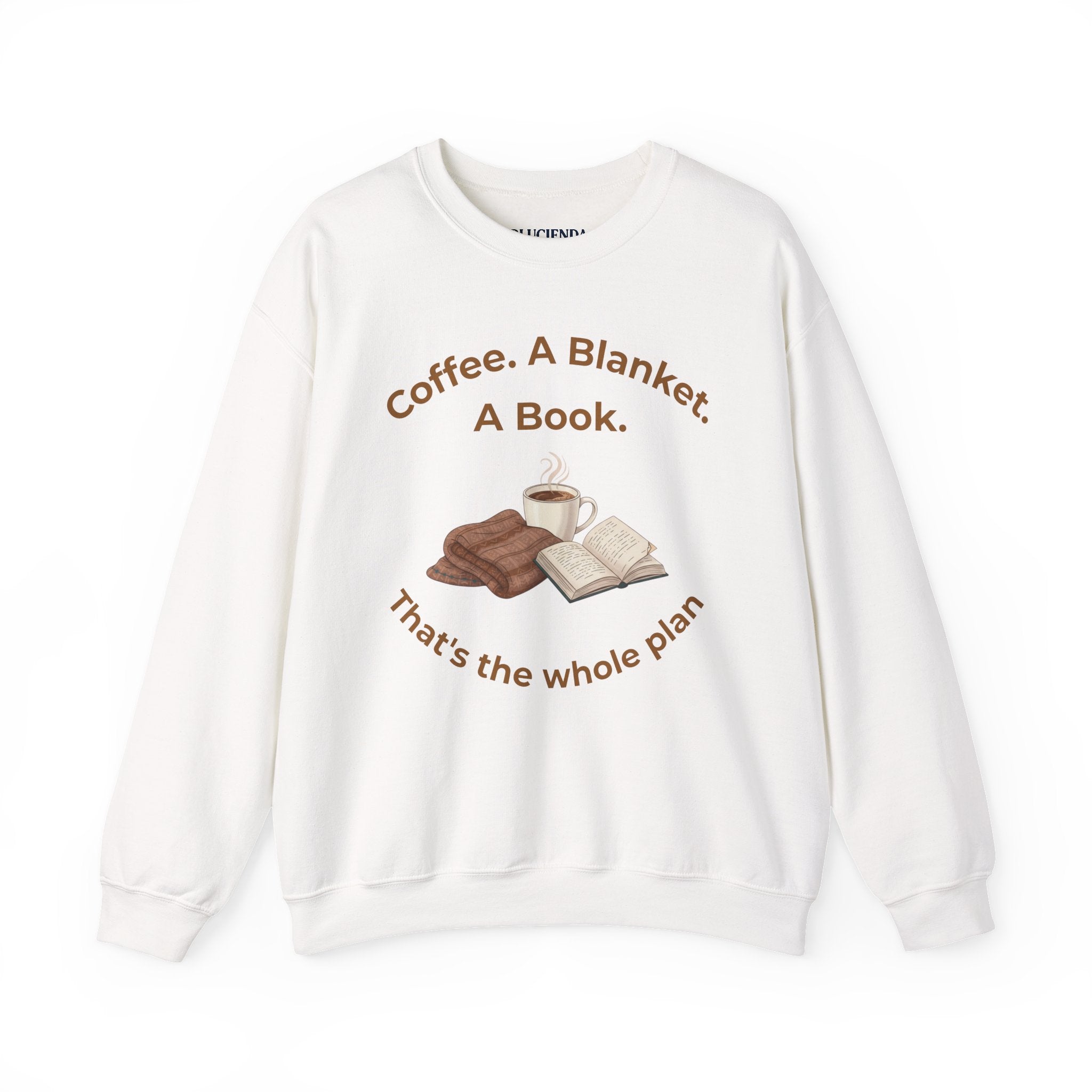 Cozy Reading Crewneck Sweatshirt — “Coffee. A Blanket. A Book.” Graphic