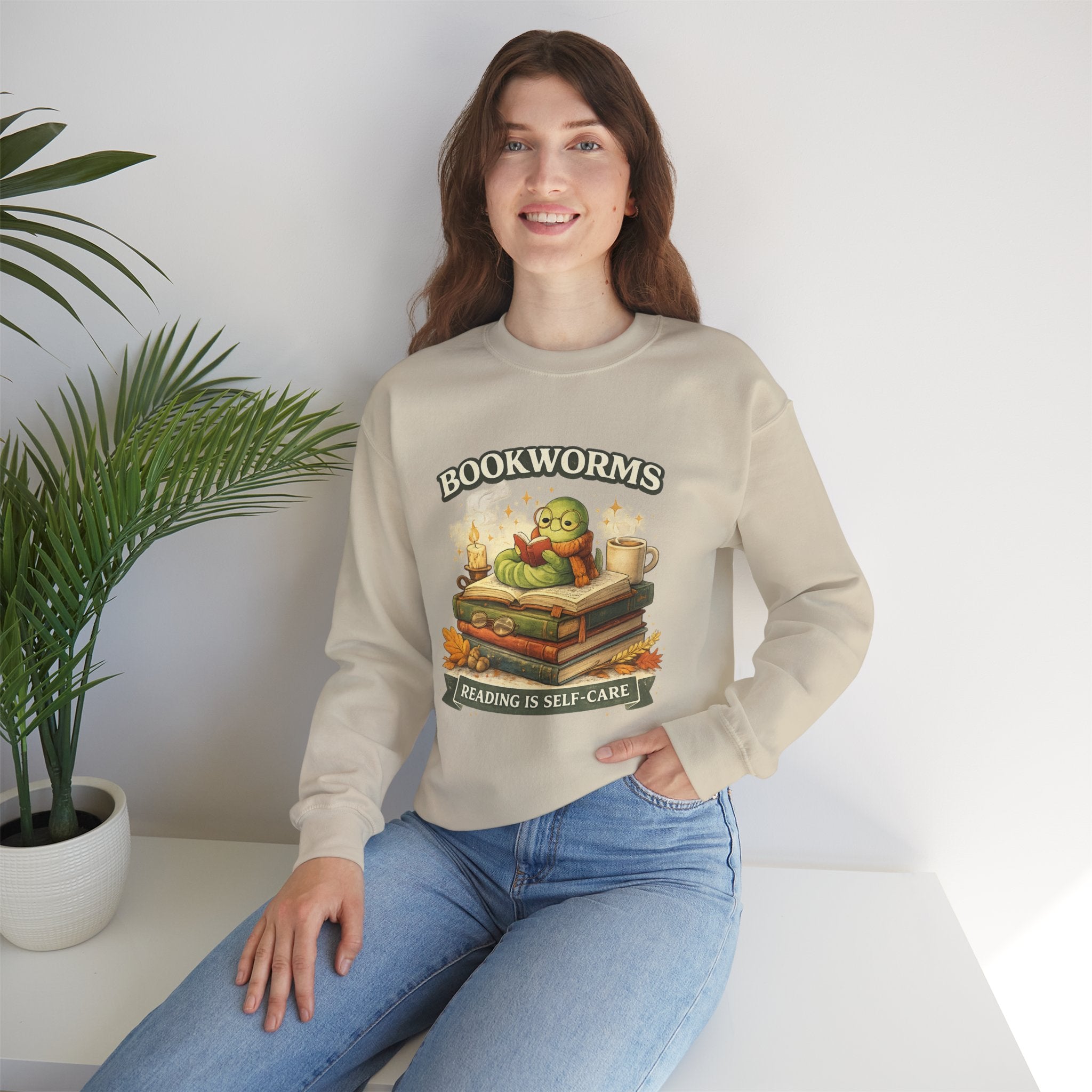 Bookworms Crewneck Sweatshirt — "Reading Is Self-Care" Cozy Graphic Sweatshirt