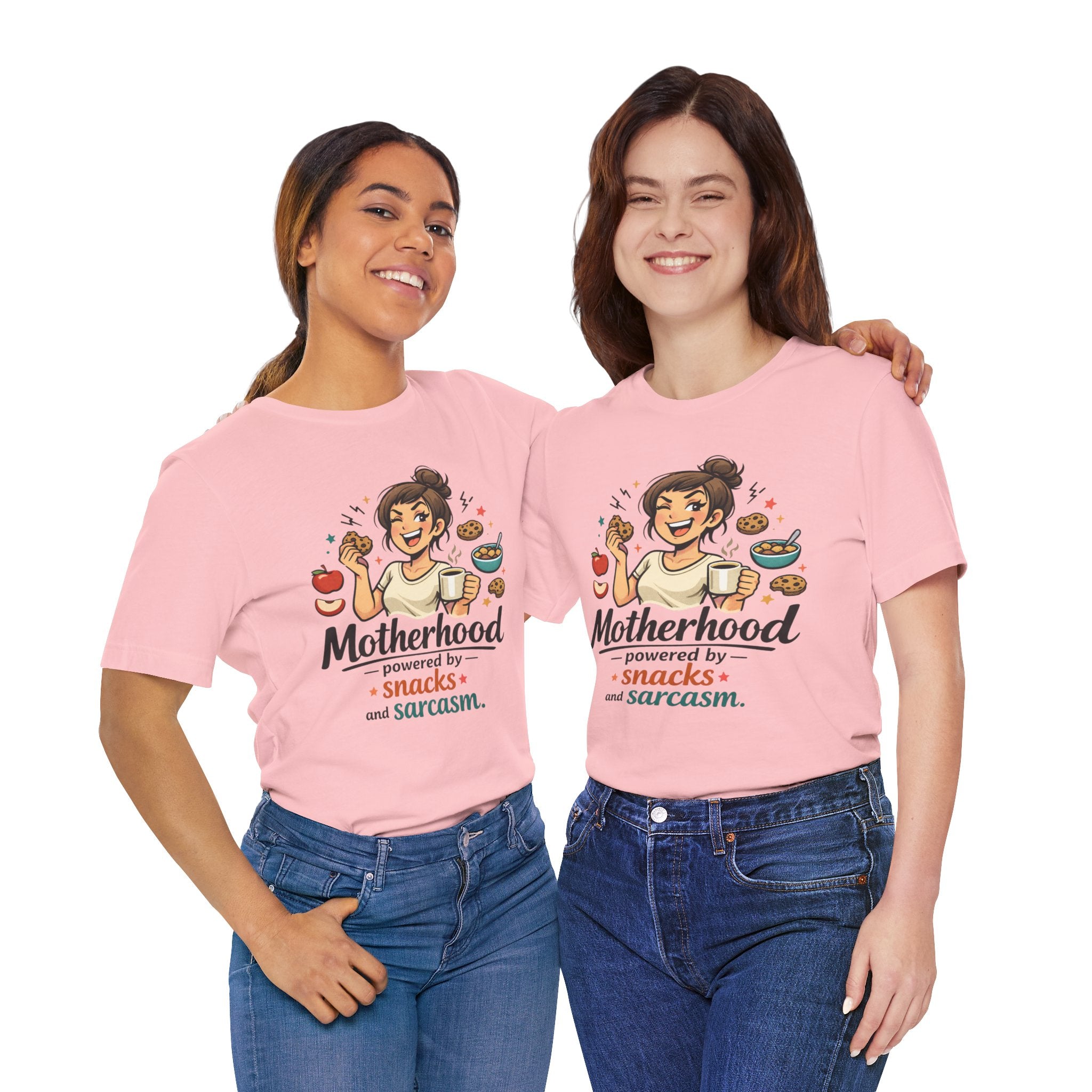 Motherhood Tee — "Motherhood Powered by Snacks and Sarcasm"