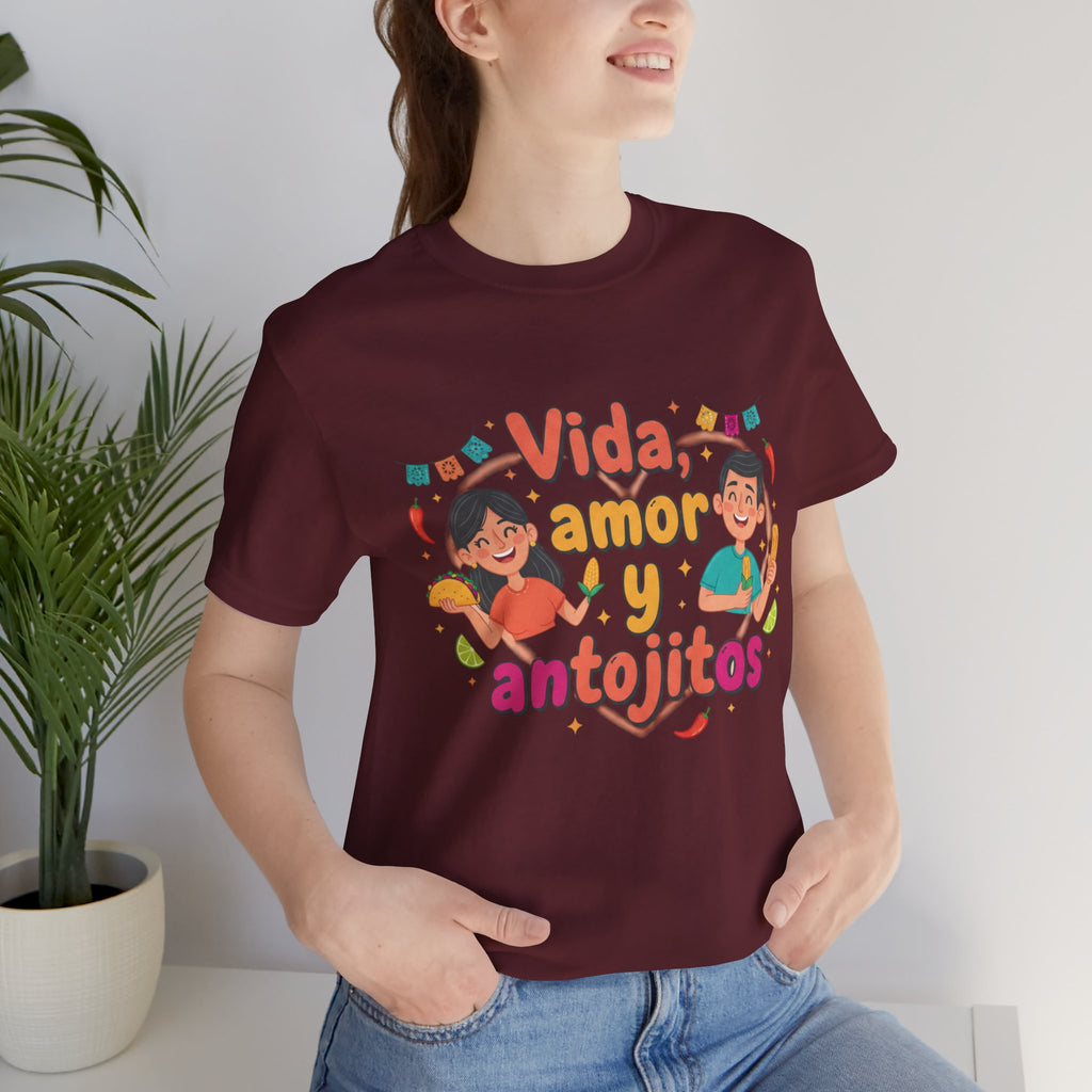 Vida, Amor y Antojitos T-Shirt — Spanish Food & Love Graphic Tee