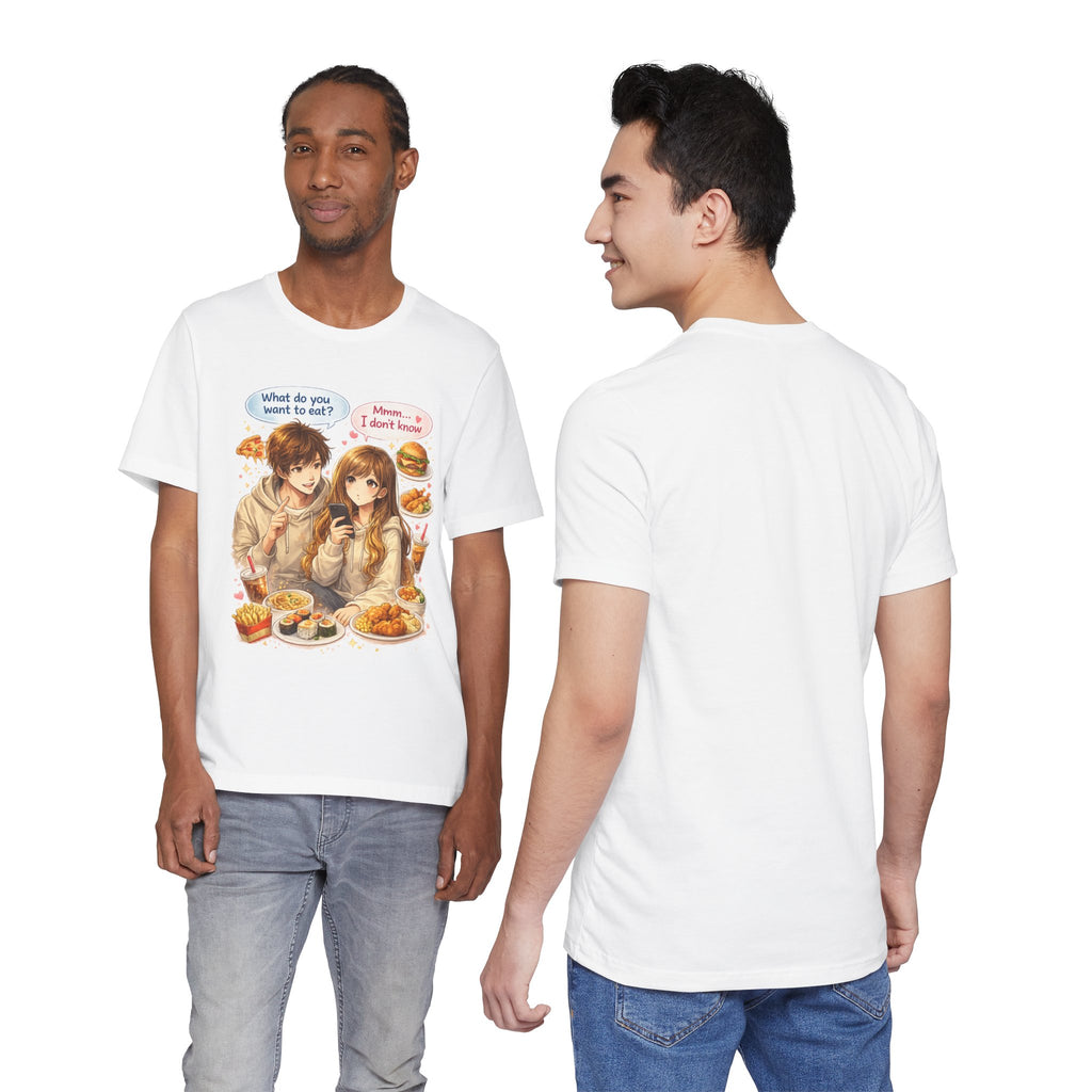 Anime Couple Foodie T‑Shirt – "What do you want to eat?" Graphic Tee