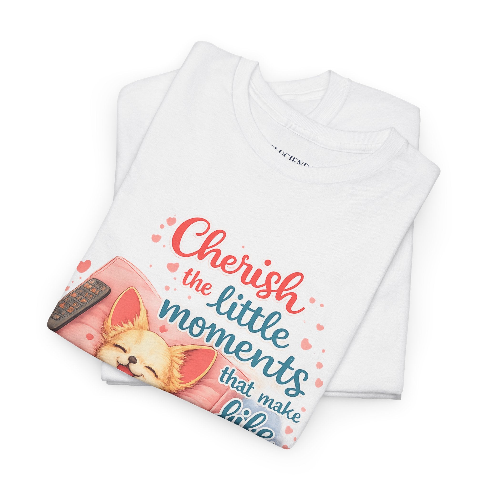 Cherish the Little Moments Dog T-Shirt — Cozy Dog & Coffee Graphic Tee