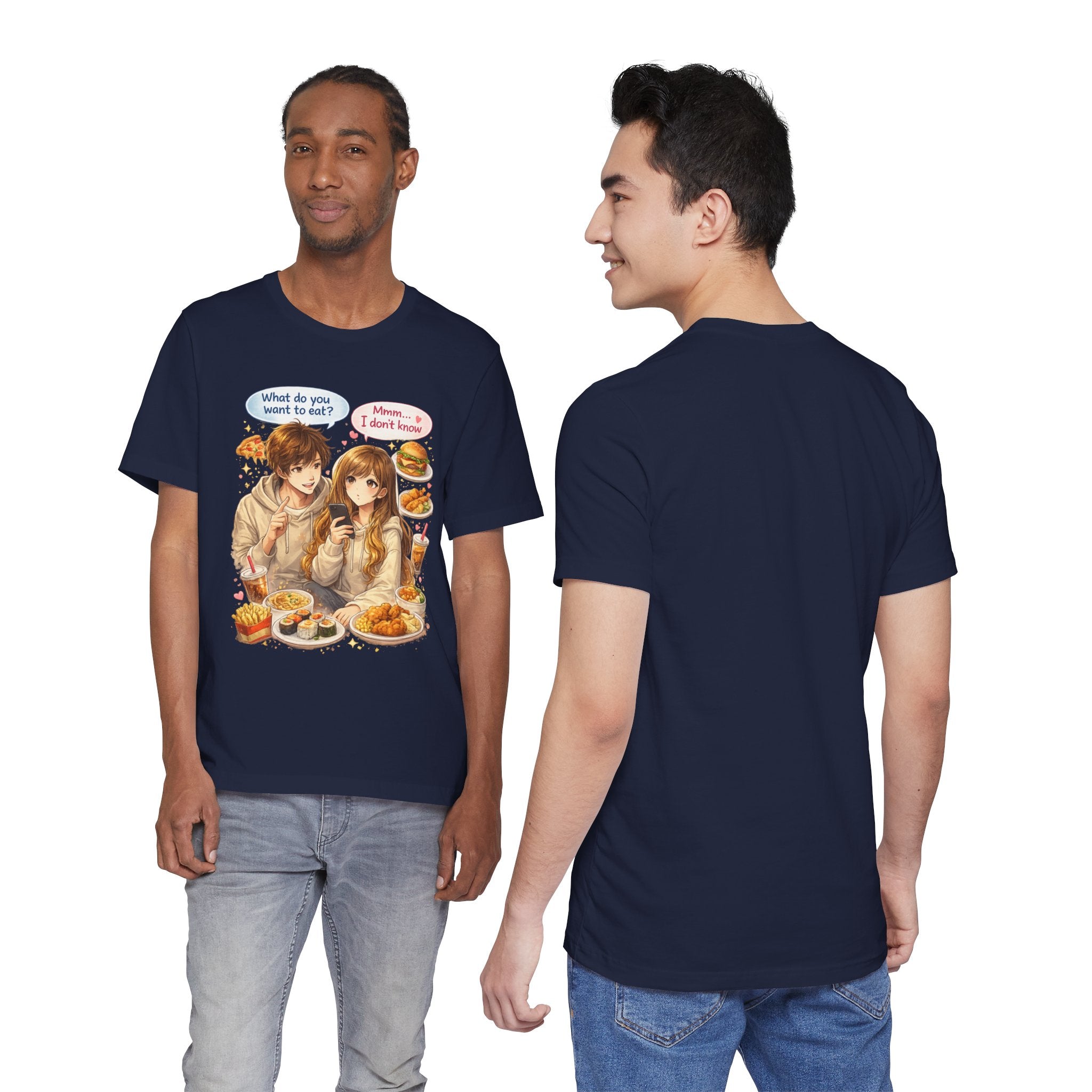 Anime Couple Foodie T‑Shirt – "What do you want to eat?" Graphic Tee