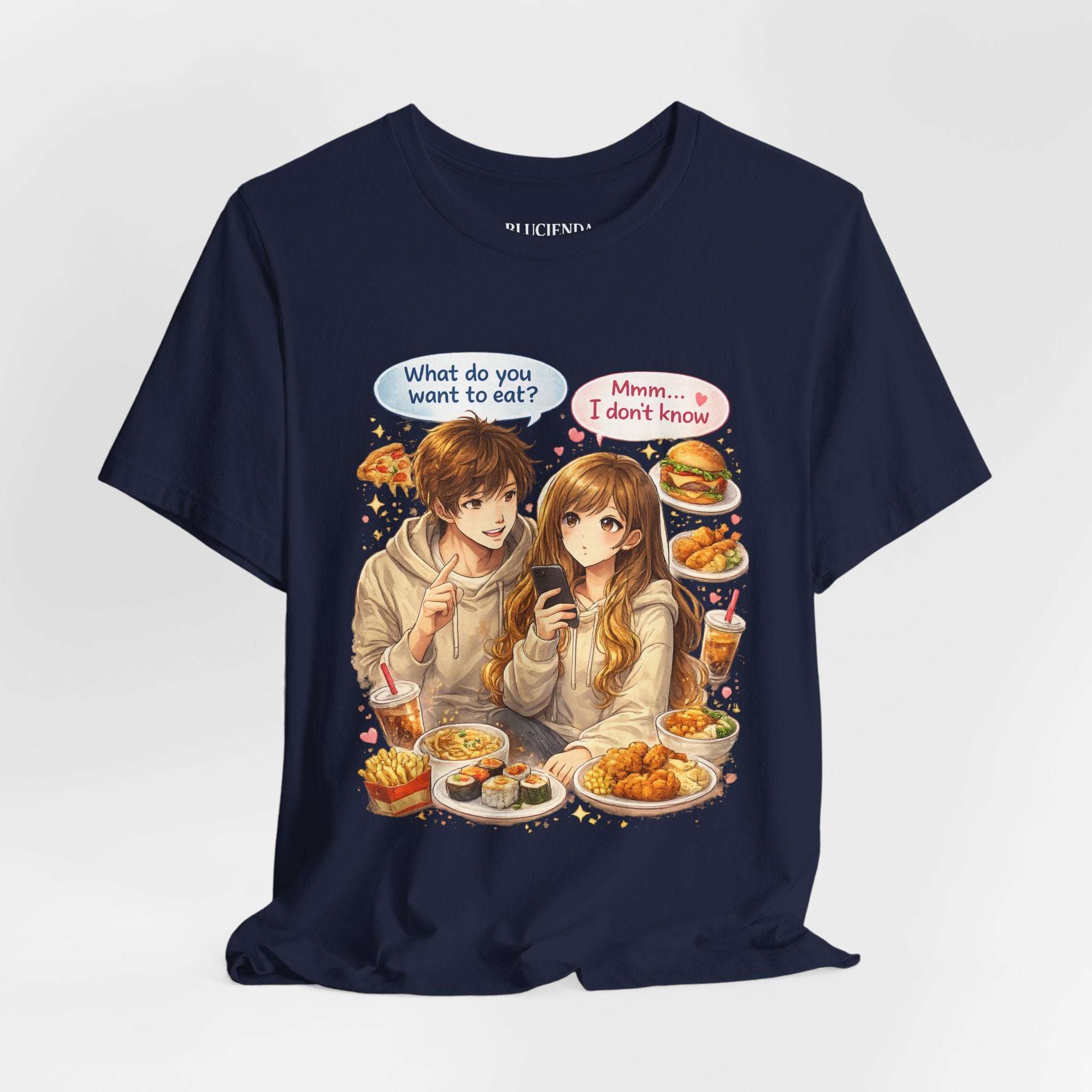 Anime Couple Foodie T‑Shirt – "What do you want to eat?" Graphic Tee