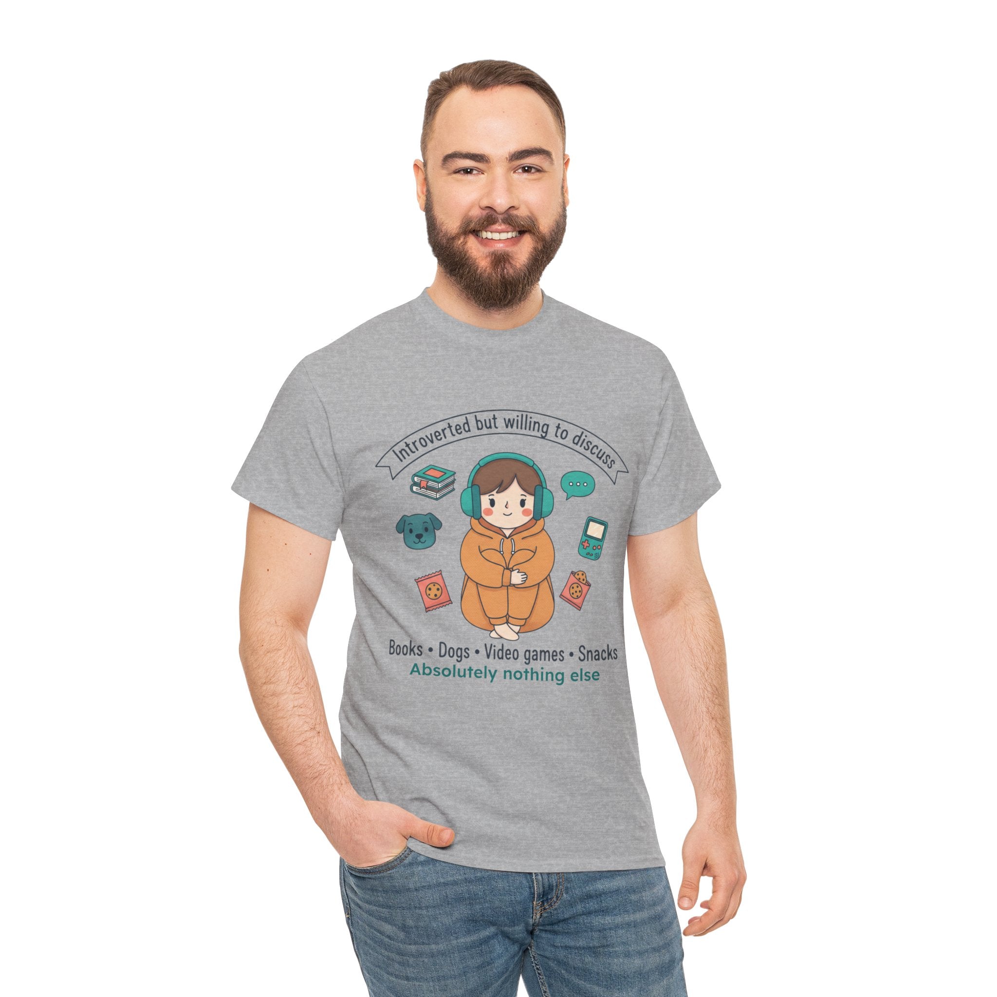 Introverted but Willing to Discuss T-Shirt — Books, Dogs, Video Games & Snacks