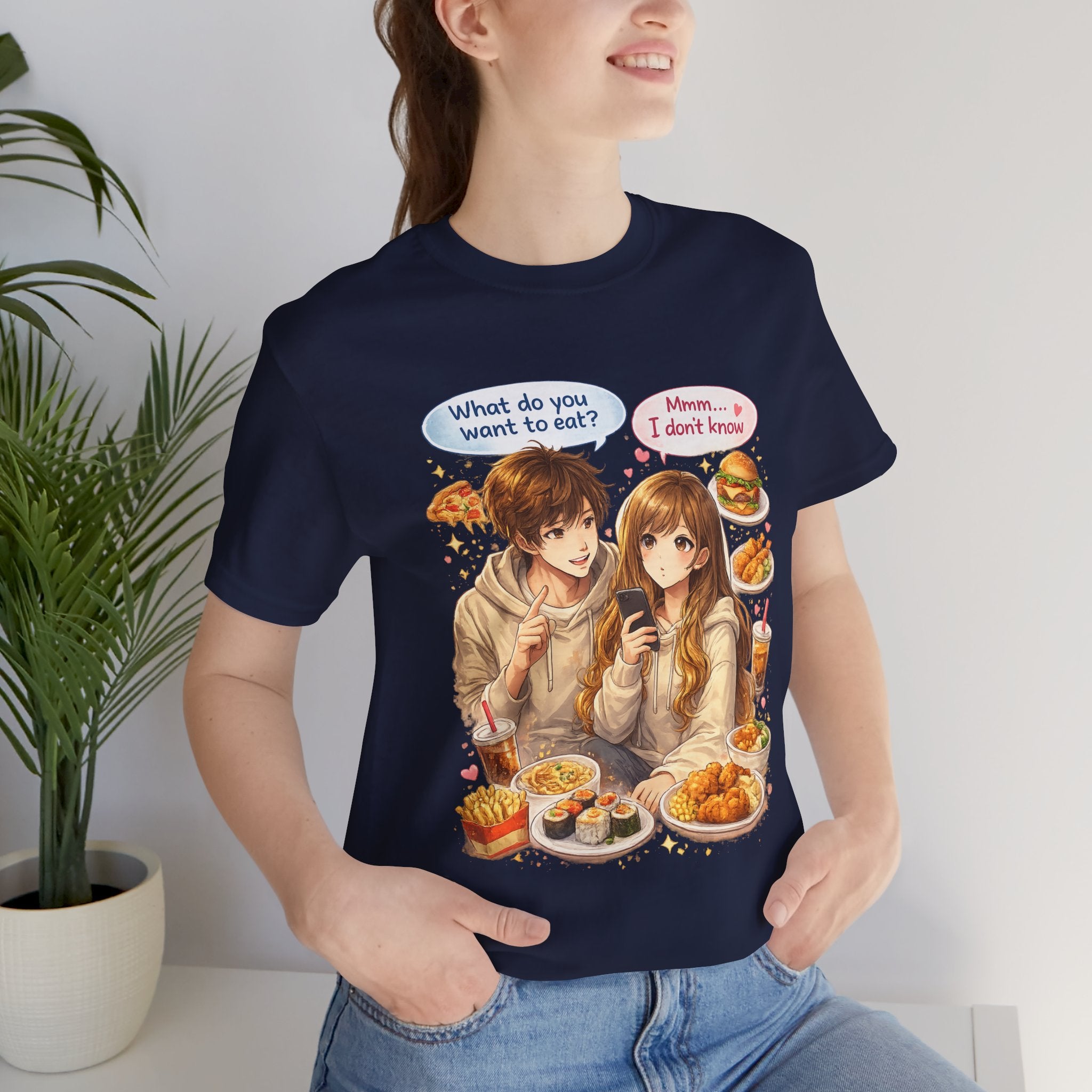 Anime Couple Foodie T‑Shirt – "What do you want to eat?" Graphic Tee