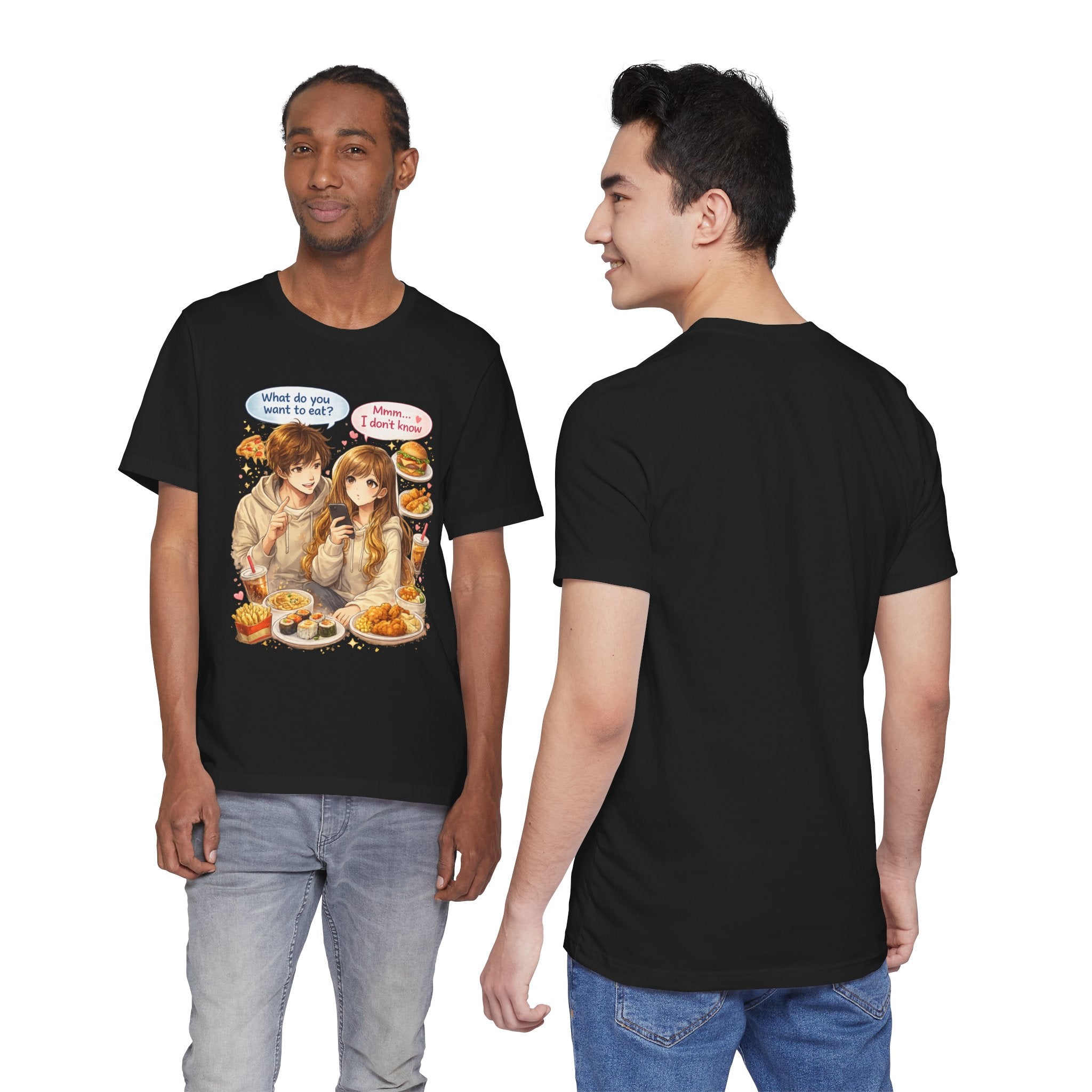Anime Couple Foodie T‑Shirt – "What do you want to eat?" Graphic Tee