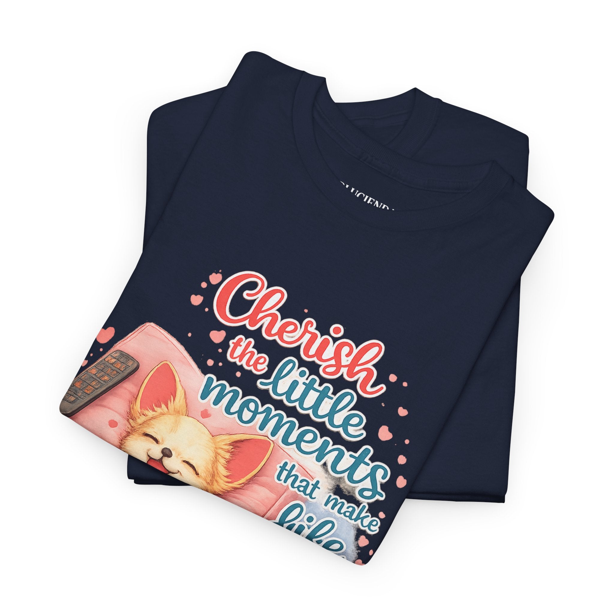 Cherish the Little Moments Dog T-Shirt — Cozy Dog & Coffee Graphic Tee