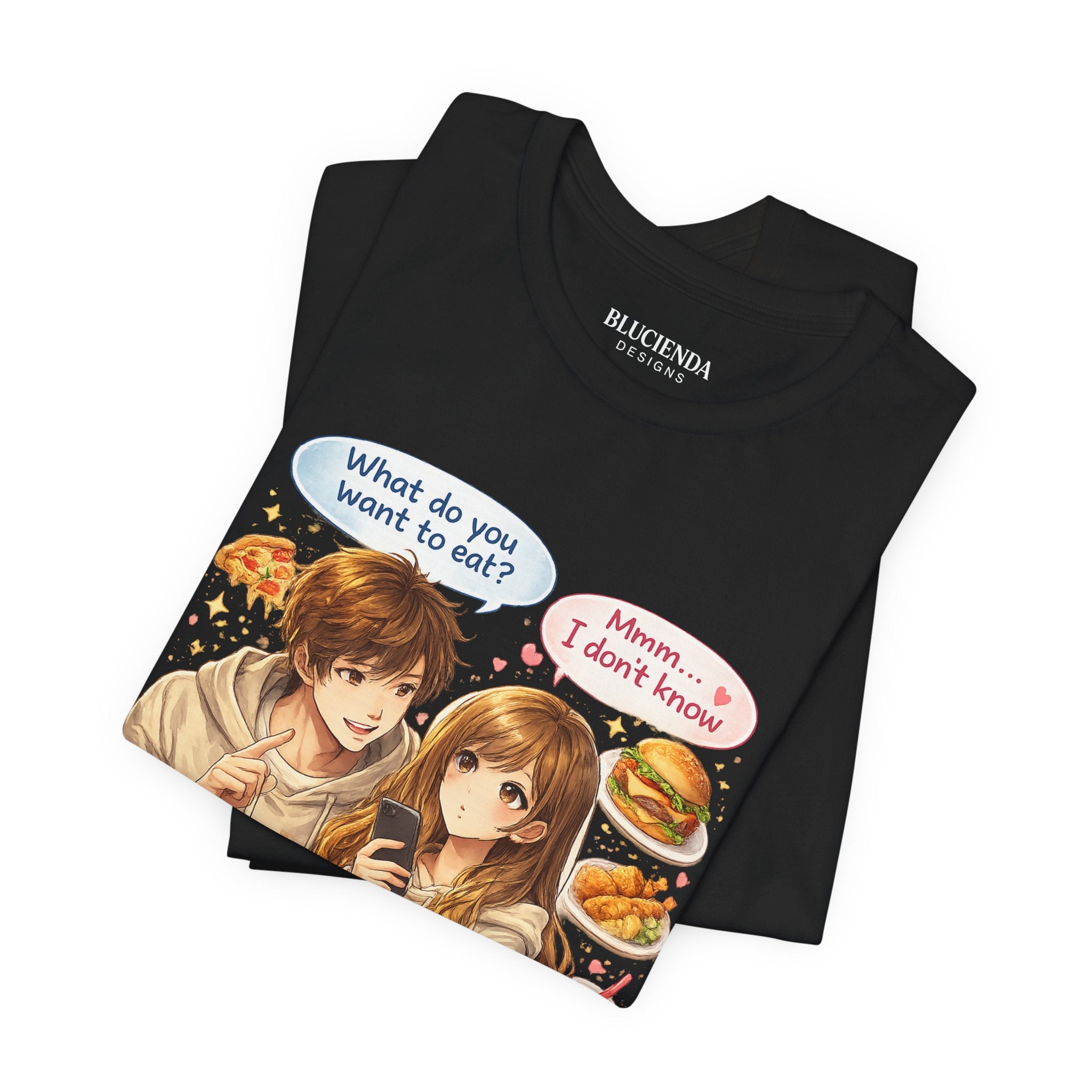 Anime Couple Foodie T‑Shirt – "What do you want to eat?" Graphic Tee