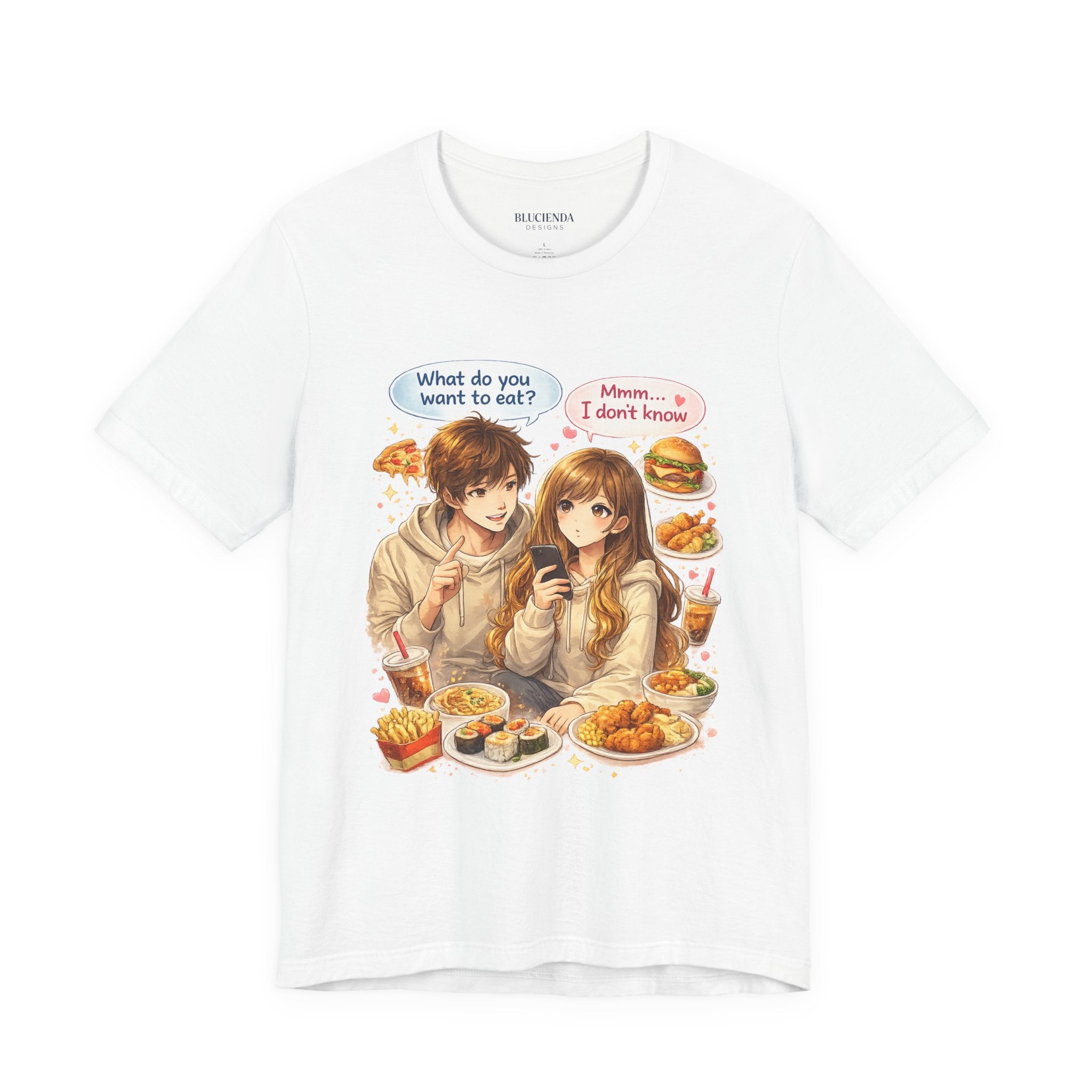 Anime Couple Foodie T‑Shirt – "What do you want to eat?" Graphic Tee